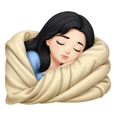 Girl sleeping with blanket, black hair, hair skin sticker