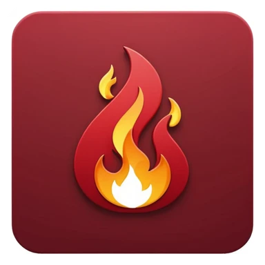 Stylized flame icon in dark red, smooth curved lines, flat vector style, no gradient, minimalist, transparent background, modern clean emoji design sticker