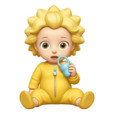 A 3D cartoon baby character entirely yellow, styled like Maggie Simpson, with pacifier, yellow onesie, big eyes, smooth shading, Memoji-style rendering, consistent with other yellow Simpsons characters. sticker