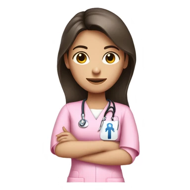 Brunette girl in pink scrubs holding an arm X-ray  sticker