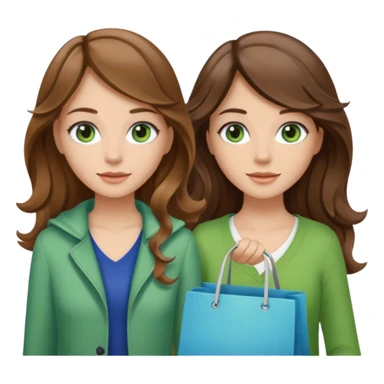 make me and my best friend togheter i have brown hair that falls on my shoulders and brown eyes and she has really long wavy brown hair with a little blonde and green/blue eyes we are shopping and i have BROWN eyes sticker