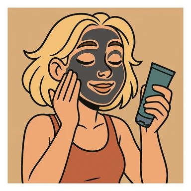 Add a skincare facial mask on the blonde woman with a nose piercing, keep the flat toon style. sticker
