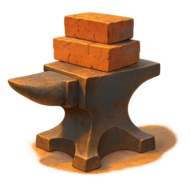 ghibli style anvil with bricks stacked on top, warm lighting sticker