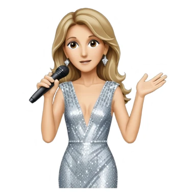 celin dion is singing, 2 hands holding mirco and twinkle dresss sticker