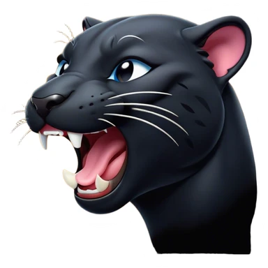 Cinematic Cute Yawning Panther Portrait Emoji, Head tilted slightly with a dramatic, wide-open yawn, showcasing a sleek, shadowy form with drowsy, half-closed eyes and a relaxed, open expression, Simplified yet irresistibly adorable features, highly detailed, glowing with a soft, cozy dark glow, high shine, relaxed yet expressive, stylized with a dash of whimsical elegance, soft glowing outline, capturing the essence of a drowsy yet affectionate jungle guardian that appears ready to stretch out for a nap! sticker