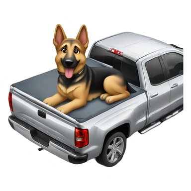 German shepherd riding in the bed of a silver silverado  sticker