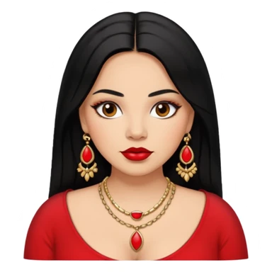 Mexican Light skin big brown eyes glamorous thick full figured women black medium straight hair red lips necklace  sticker