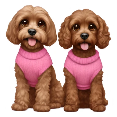 All brown Cavapoo with Hispanic both of them wearing pink sweaters sticker