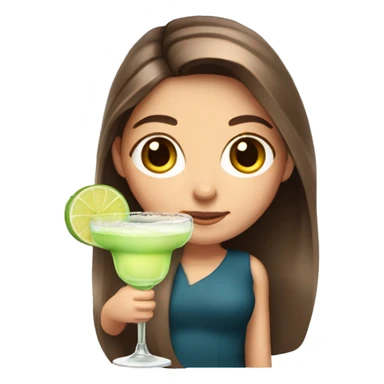 White cute girl with long brown hair holding margarita cocktail sticker