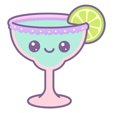 margarita glass with a salted rim and lime, cute cartoon style sticker