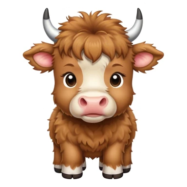 brown fluffy baby scottish cow with a small bow on head sticker