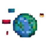 A retro-style representation of space with stars and planets sticker