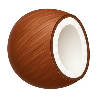 Create a coconut emoji that looks exactly like the reference image in the style of iOS emojis. The emoji should have a 3D appearance with shiny, smooth gradients, soft shadows, and a realistic coconut texture, capturing the classic emoji look. Add a glossy effect to the shell. sticker