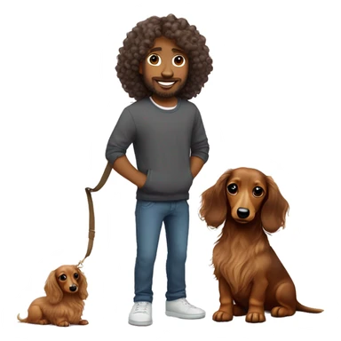  puppy longhair dachshund fair colours and her owner a curly hair man sticker