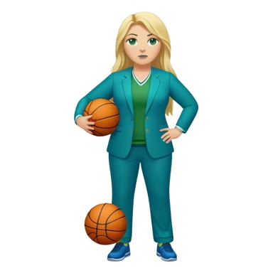 Full Body white plus size female basketball head coach with long blonde hair in a blue and green suit sticker