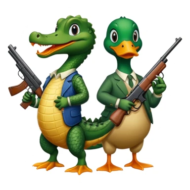 Alligator and a duck holding a gun sticker