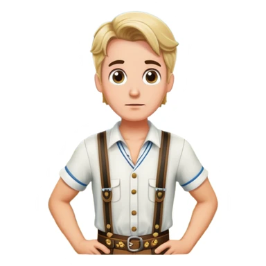 German person in Bavarian lederhosen shrugging with Sicily landscape in background sticker