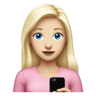 a blue eyed white blond hair girl wearing a pink shirt holding a pink iphone  sticker
