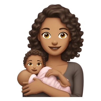 mom with light tan skin, shoulder length dark brown curly hair carrying 2 babies  sticker