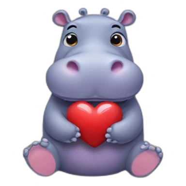 hippo holding a heart sticker