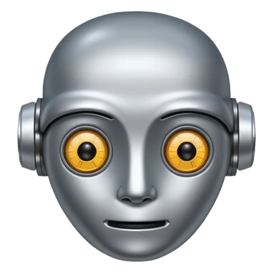 A friendly robot face with innocent eyes and an uncovered brain sticker