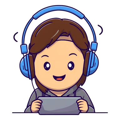brown-haired gamer girl, excited expression, headphones, head only, emote sticker