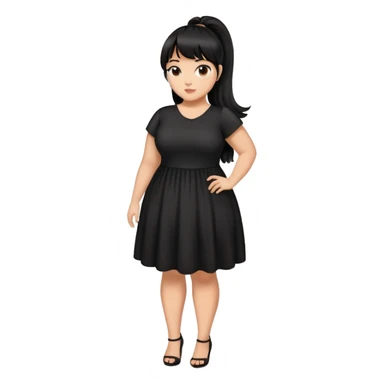 Latina girl with bangs black long hair in pony tail plus size black dress in love sticker