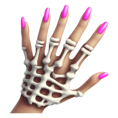 Pretty skeleton 5 fingers hand with pink nails manicure girly design but stylish minimalistic sticker