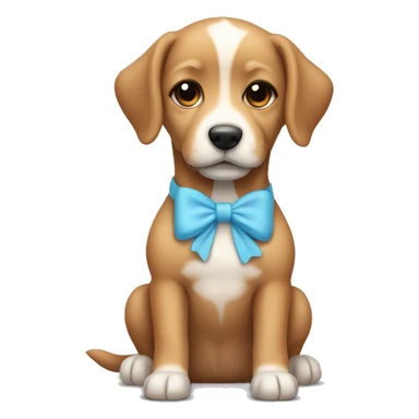A cute light-brown dog with a small baby blue bow around its neck sticker