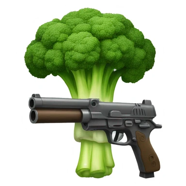brocoli with a gun sticker