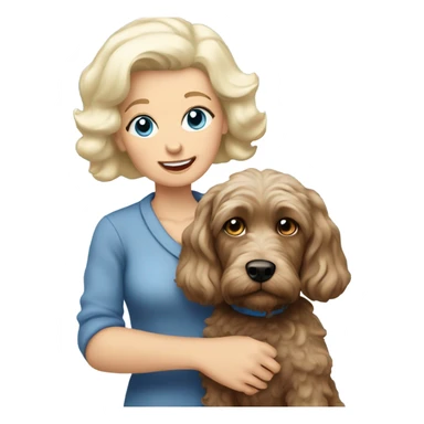 blue eyed old blonde lady with dark brown Cockapoo puppy dog sticker