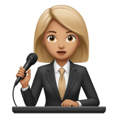 A woman speaks into a microphone, and there is a prompter screen in front of him. sticker