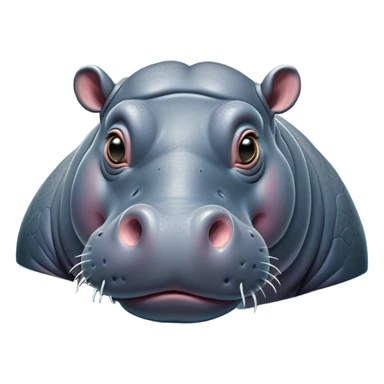 Cinematic Comical Hippo Portrait Emoji, Head tilted dramatically with an exaggeratedly amused expression, featuring a striking, glossy slate-gray hide with bold textured wrinkles, wide, expressive eyes filled with playful disbelief, Simplified yet hilariously expressive features, highly detailed, glowing with a slightly sassy glow, high shine, dramatic yet playful, stylized with an air of cheeky river mischief, bright and endearing, soft glowing outline, capturing the essence of a spirited and over-the-top hippo, so meme-worthy it feels like it could splash its way into internet fame instantly! sticker