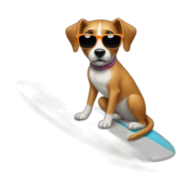 Dog posing on a surfboard with sunglasses sticker