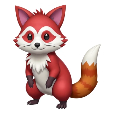 Red, brown, black, white, yellow, Zangoose-Cacomistl-Red-Panda-Rattata-Skitty-Noibat-Purrloin-Fakemon-hybrid-creature (full body) sticker