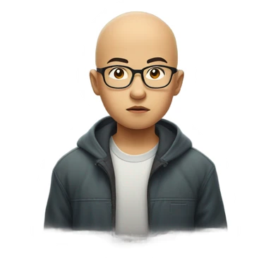 a bald Asian young boy, in glasses, very confused. thinking deeply sticker