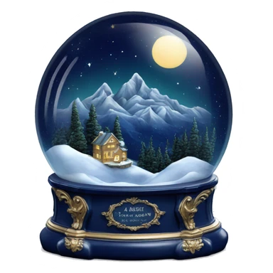 vintage navy blue rococo night sky mountains snow globe sticker