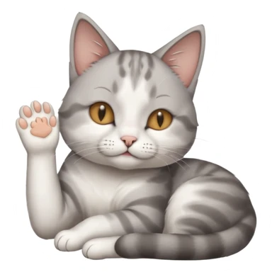 grey and white small cat with its eyes closed lying down with its paw holding up his head sticker