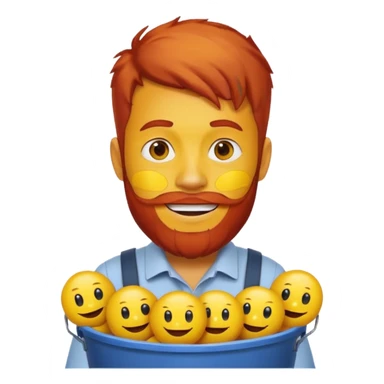 Man with red beard carrying bucket of yellow smiley face sticker