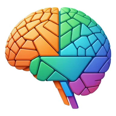 Geometric brain icon, YouTube triangle play button merged with neural network pattern, abstract minimalist design, vector art, vibrant colors, tech-inspired, clean lines, square format for app icon sticker