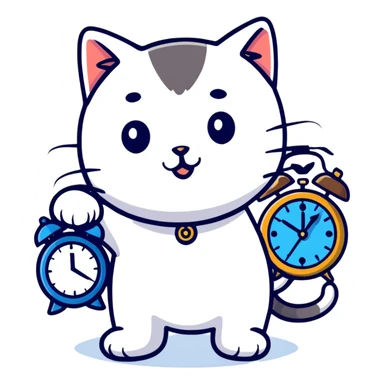 cat with a clock sticker