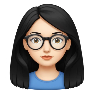 white girl with long black hair and oval glasses sticker