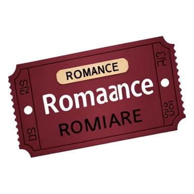 burgundy ticket with the word romance on it sticker