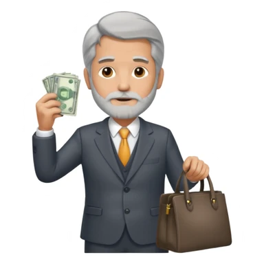 Un hombre con traje, de unos 60 años con barba, pelo largo, sin gafas y con una bolsa de dinero, importante, con traje de negocios y sin gafas  sticker