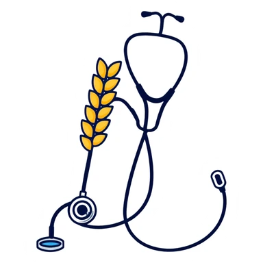 wheat stalk and medical stethoscope fused together as a cartoonish sticker sticker