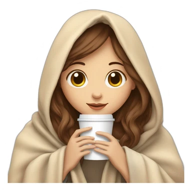 pale sking brown hair girl holding a coffee cup inside a blanket sticker
