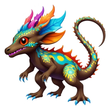 a colorful edgy vernid-fionbri-creature with splash patterns full body sticker