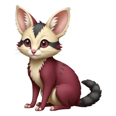 Wine-Red, black-pointed, soft natural realistic romantic vintage antique divine beautiful elegant pretty precious cute young youthful  Fakémon-Pokémon-opossum-feline-mouse-serval-caracal-chinchilla-Minccino-Cinccino-Meowstic-rodent-hybrid-creature with a big fluffy bushy tail (full body) sticker