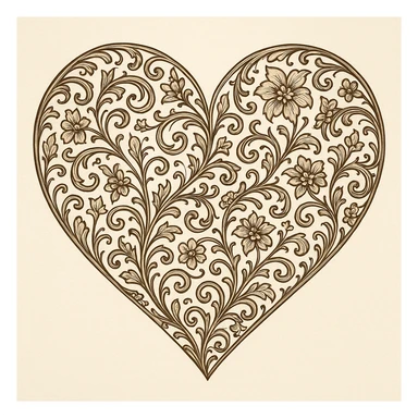 heart with a floral filigree, detailed sticker