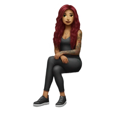 Beautiful tattooed burgundy long haired woman sitting on a bench sticker